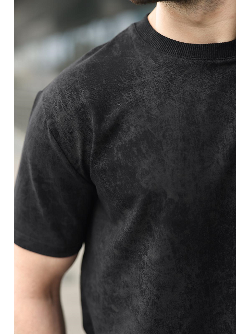 Siyah Batik Desenli Overfit Şort T-Shirt Takım E7357-2