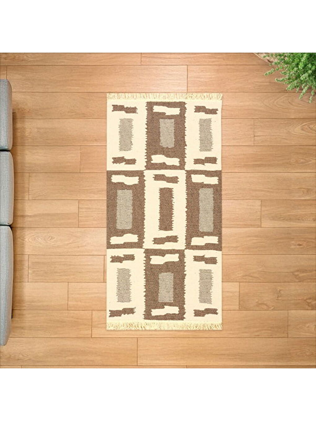 Soft Lindos Çift Taraflı Kilim - Ekru - 80x150 cm