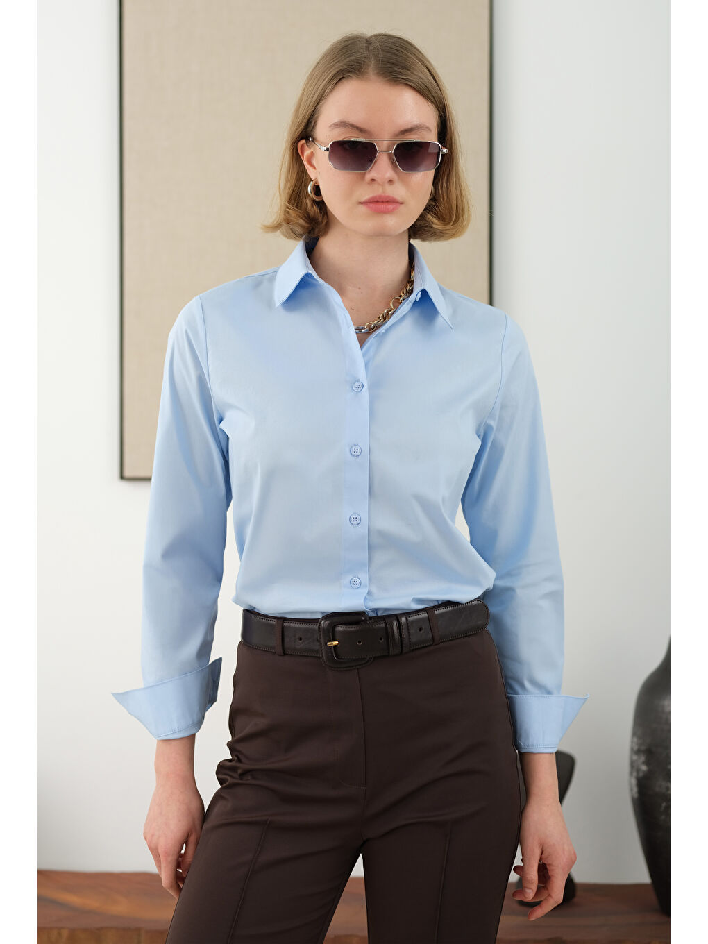 Kısa Fit Gömlek Açık Mavi