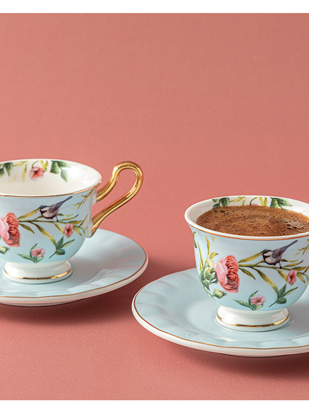 Vanilla New Bone China 4 Parça 2 Kişilik Kahve Fincan Takımı Açık Mavi