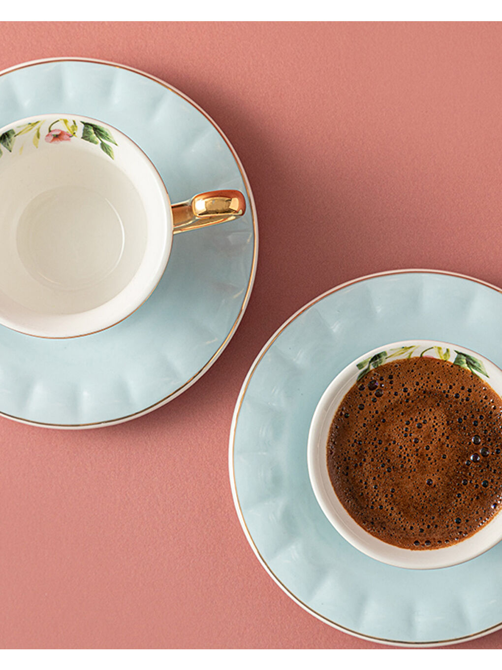 Vanilla New Bone China 4 Parça 2 Kişilik Kahve Fincan Takımı Açık Mavi-1