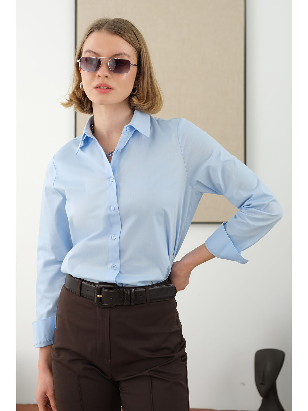 Kısa Fit Gömlek Açık Mavi-1