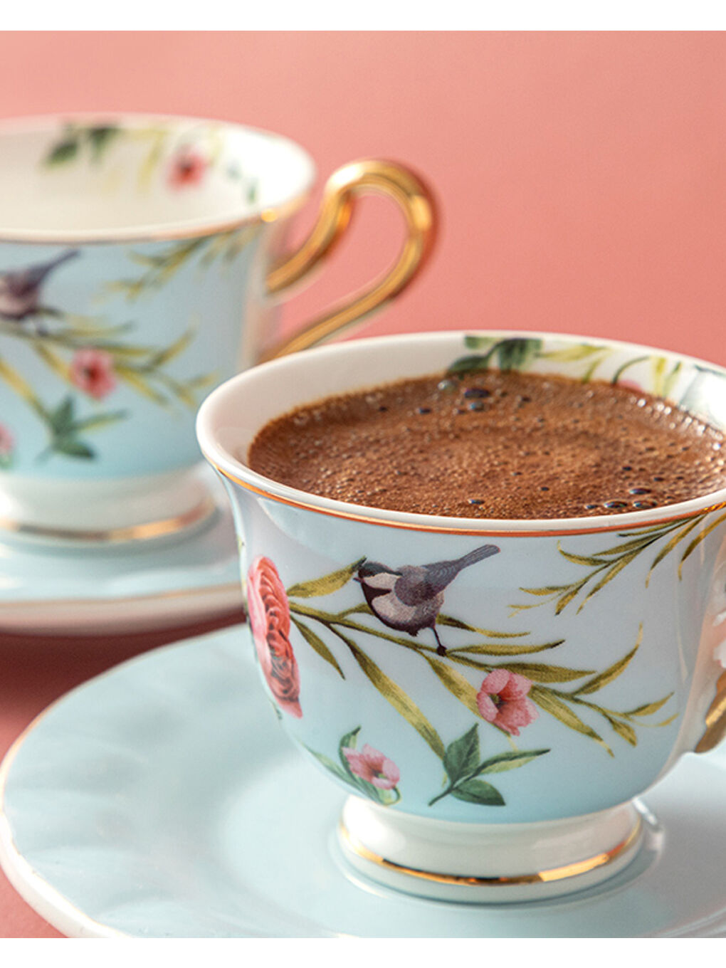 Vanilla New Bone China 4 Parça 2 Kişilik Kahve Fincan Takımı Açık Mavi-2