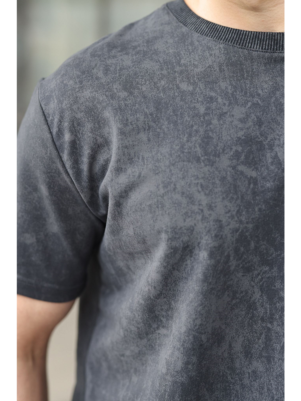 Gri Füme Batik Desenli Overfit Şort T-Shirt Takım E7357-2