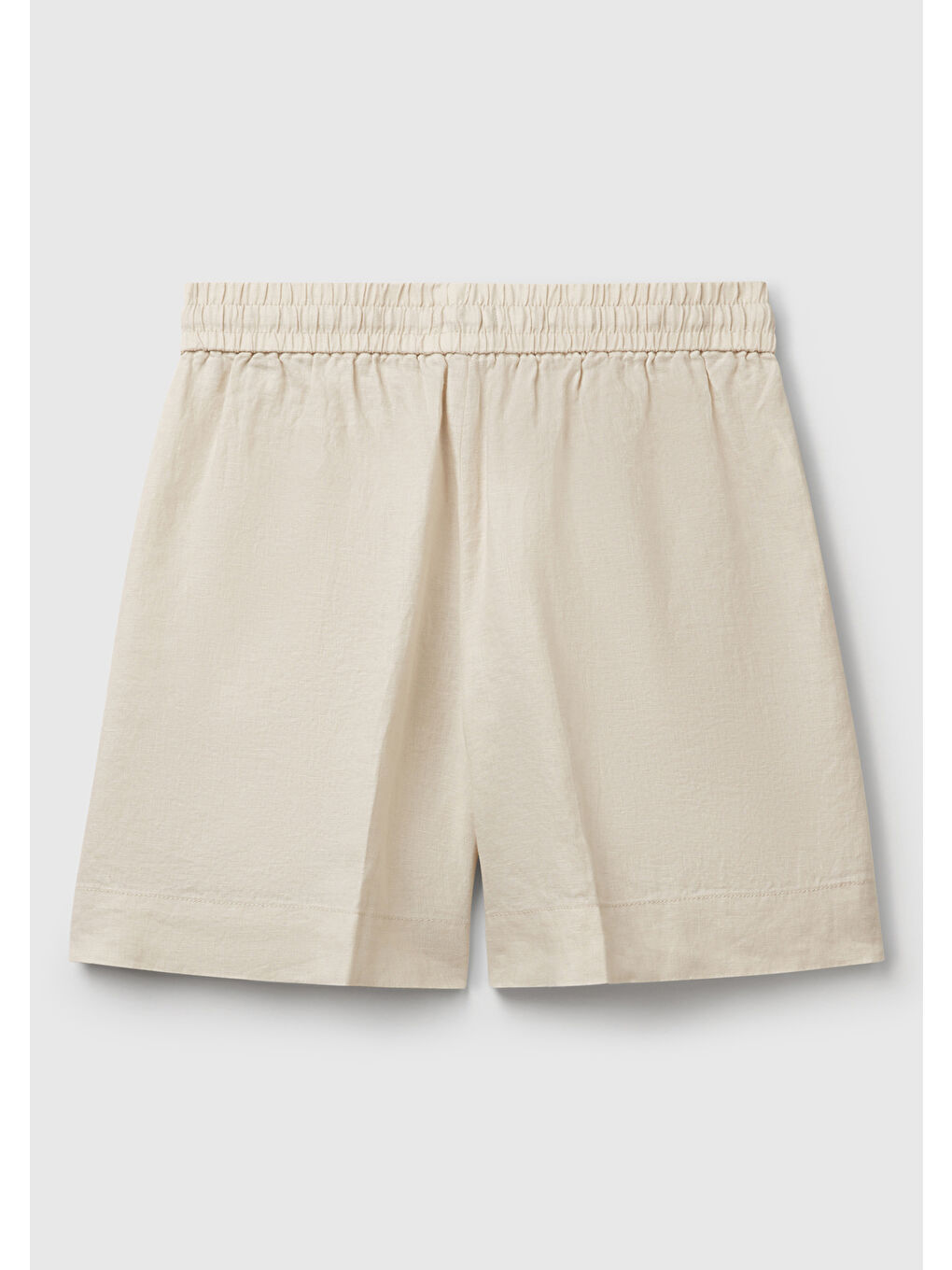 Bej Kadın Taş Rengi %100 Keten Büzgü İpli Cepli Bermuda Şort-3