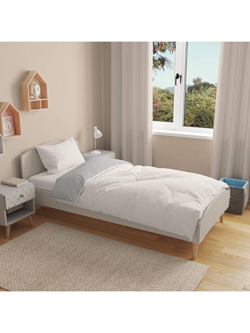 Soft Çift Renkli Tek Kişilik Nevresim Takımı - Bej / Taş-1