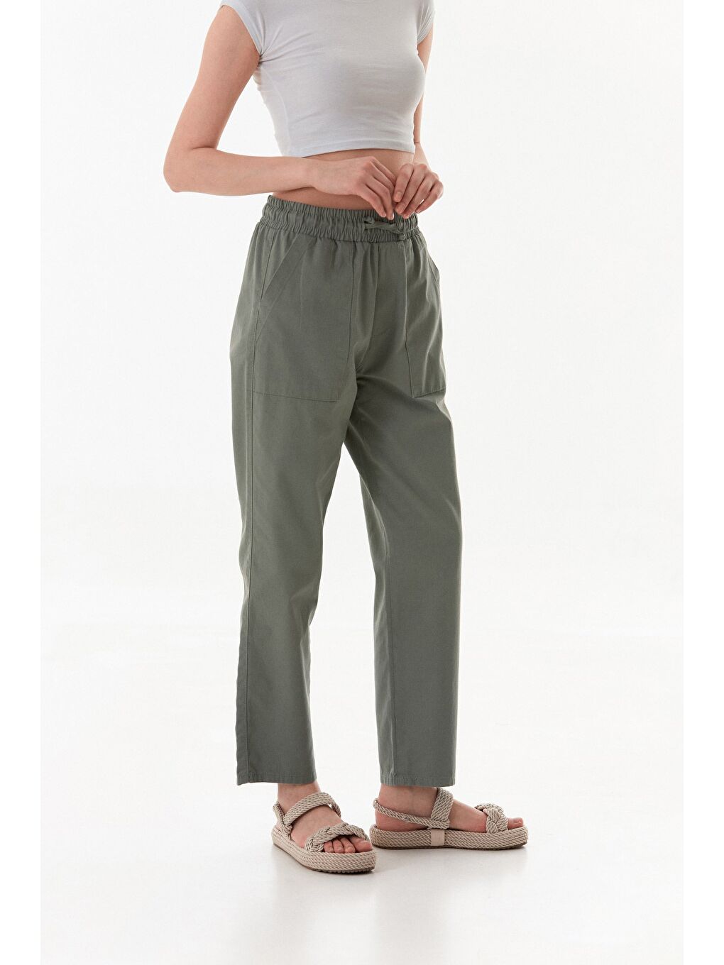 Haki Beli Lastikli Gabardin Pantolon-1