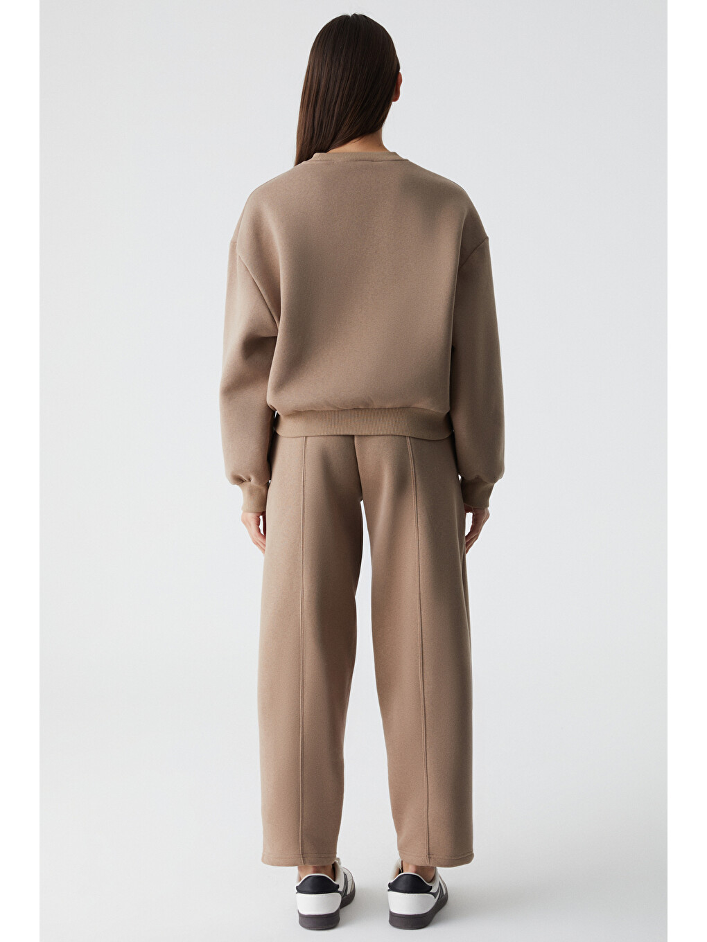 Bej Morgans Kadın Geniş Paça Oversize Vizon Eşofman Altı-6