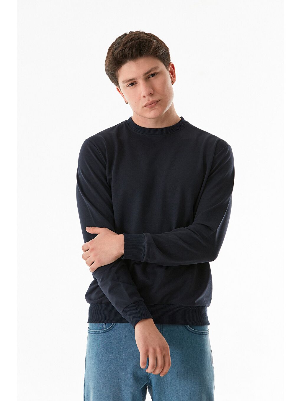 Fullamoda Lacivert Basic Bisiklet Yaka Sweatshirt