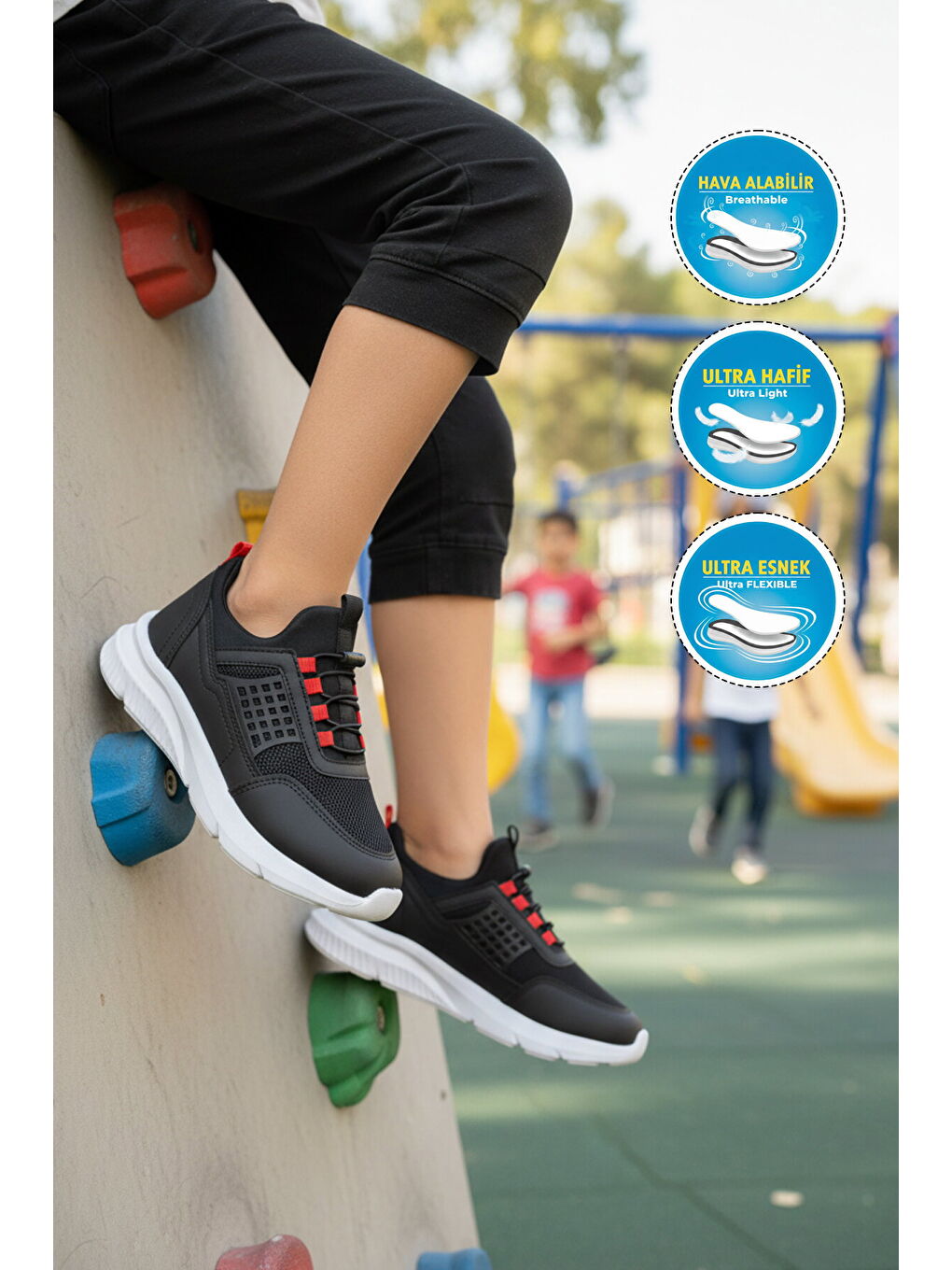 Siyah Beyaz Fileli Hafif Esnek Unisex Çocuk Spor Ayakkabı 9060 Motano F-2