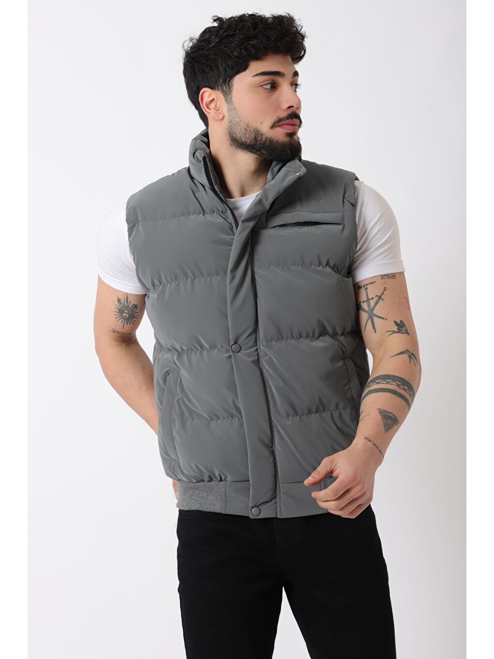 Gri Göğüs Cepli Bel Lastili Nova Yelek BL 1722_60323-1