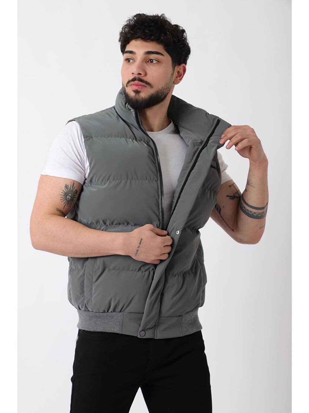 Gri Göğüs Cepli Bel Lastili Nova Yelek BL 1722_60323-2