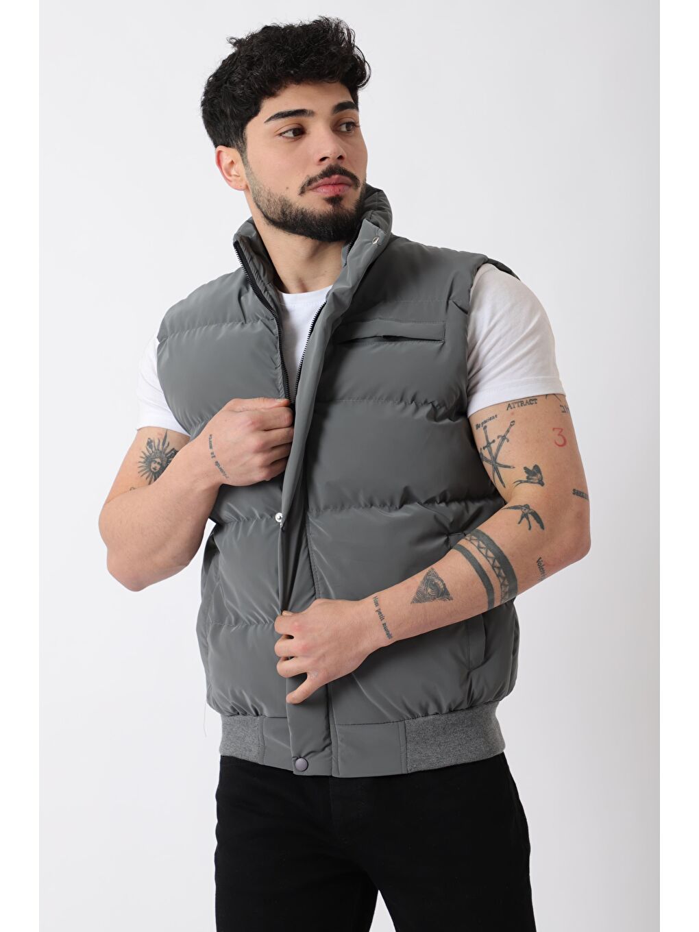 Gri Göğüs Cepli Bel Lastili Nova Yelek BL 1722_60323-3