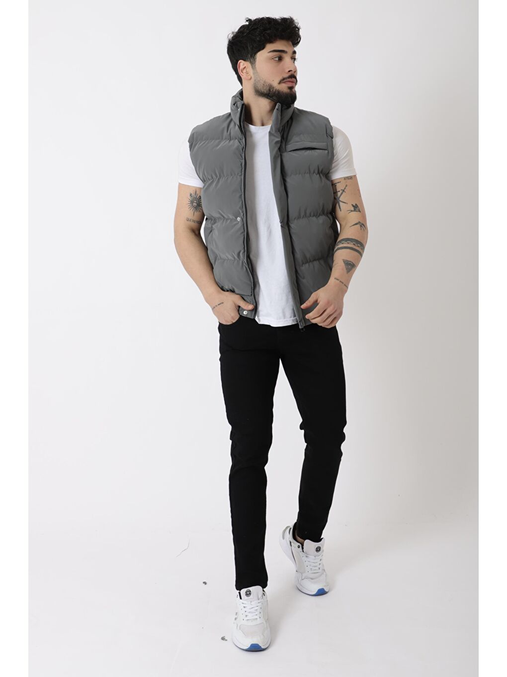Gri Göğüs Cepli Bel Lastili Nova Yelek BL 1722_60323-4
