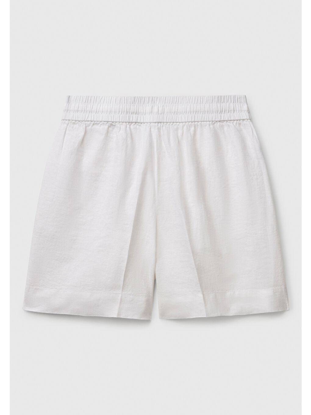 Kadın Beyaz %100 Keten Büzgü İpli Cepli Bermuda Şort-3