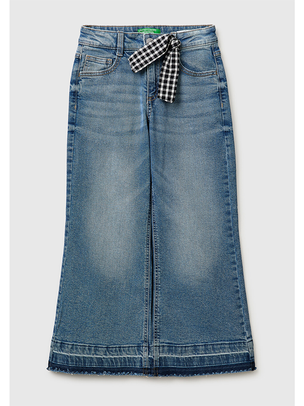 Kız Çocuk Mavi Fularlı Paça Detaylı Denim Pantolon