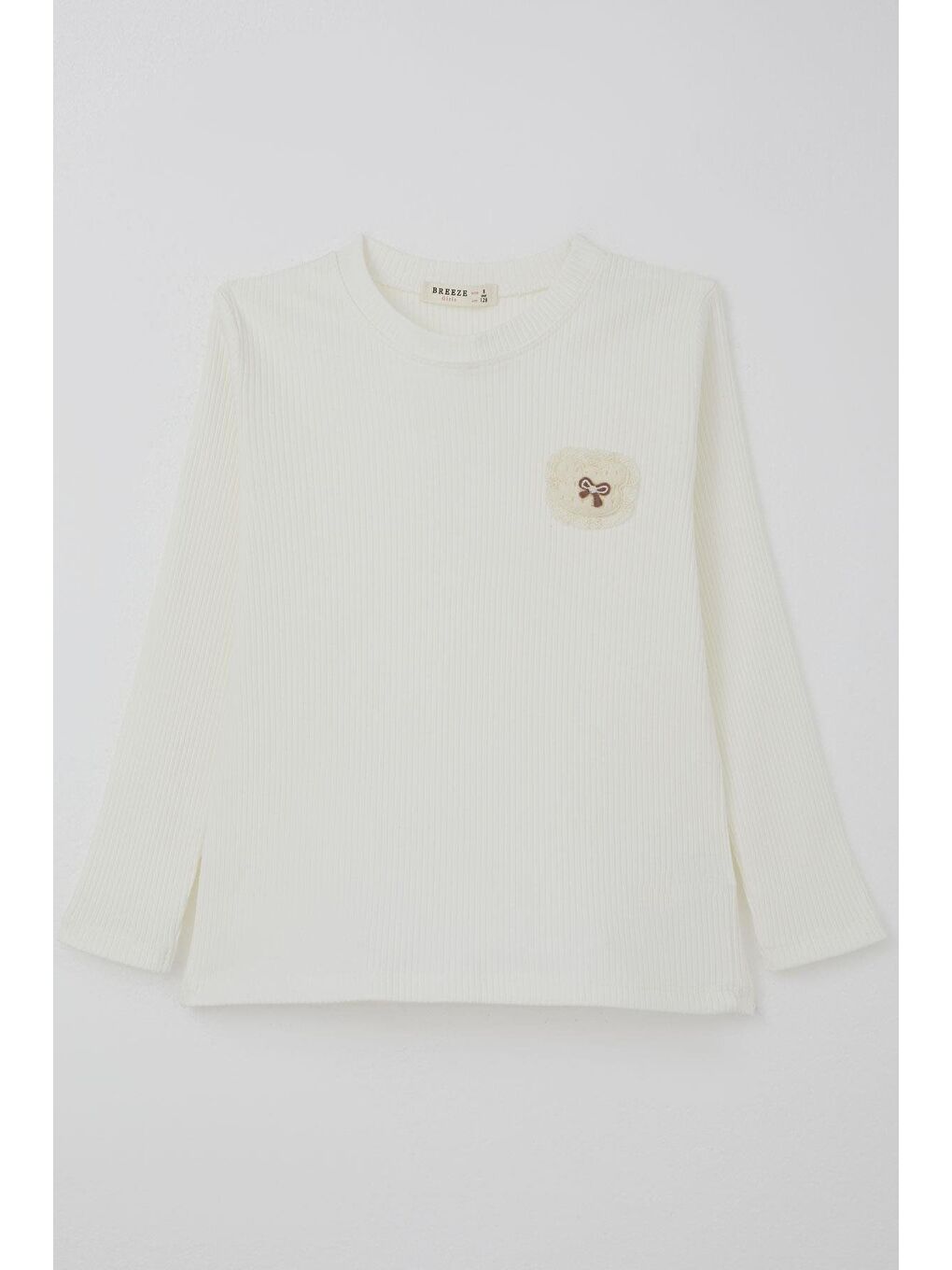 Kız Çocuk Uzun Kollu Tişört Arma Detaylı Düz Renk Ekru (5-10 Yaş)-0
