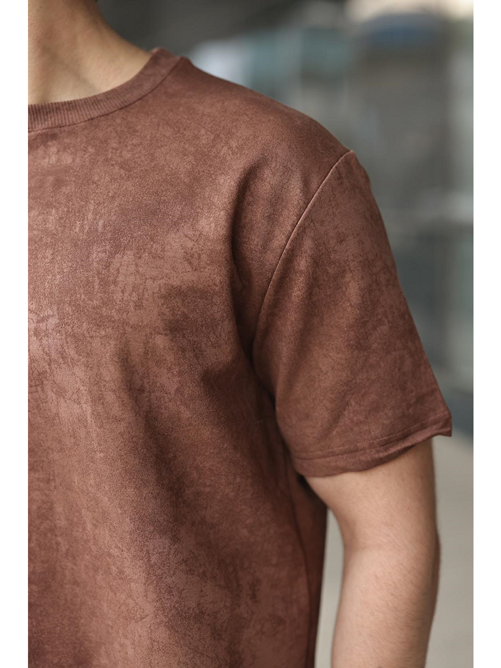 Kahverengi Batik Desenli Overfit Şort T-Shirt Takım E7357-4