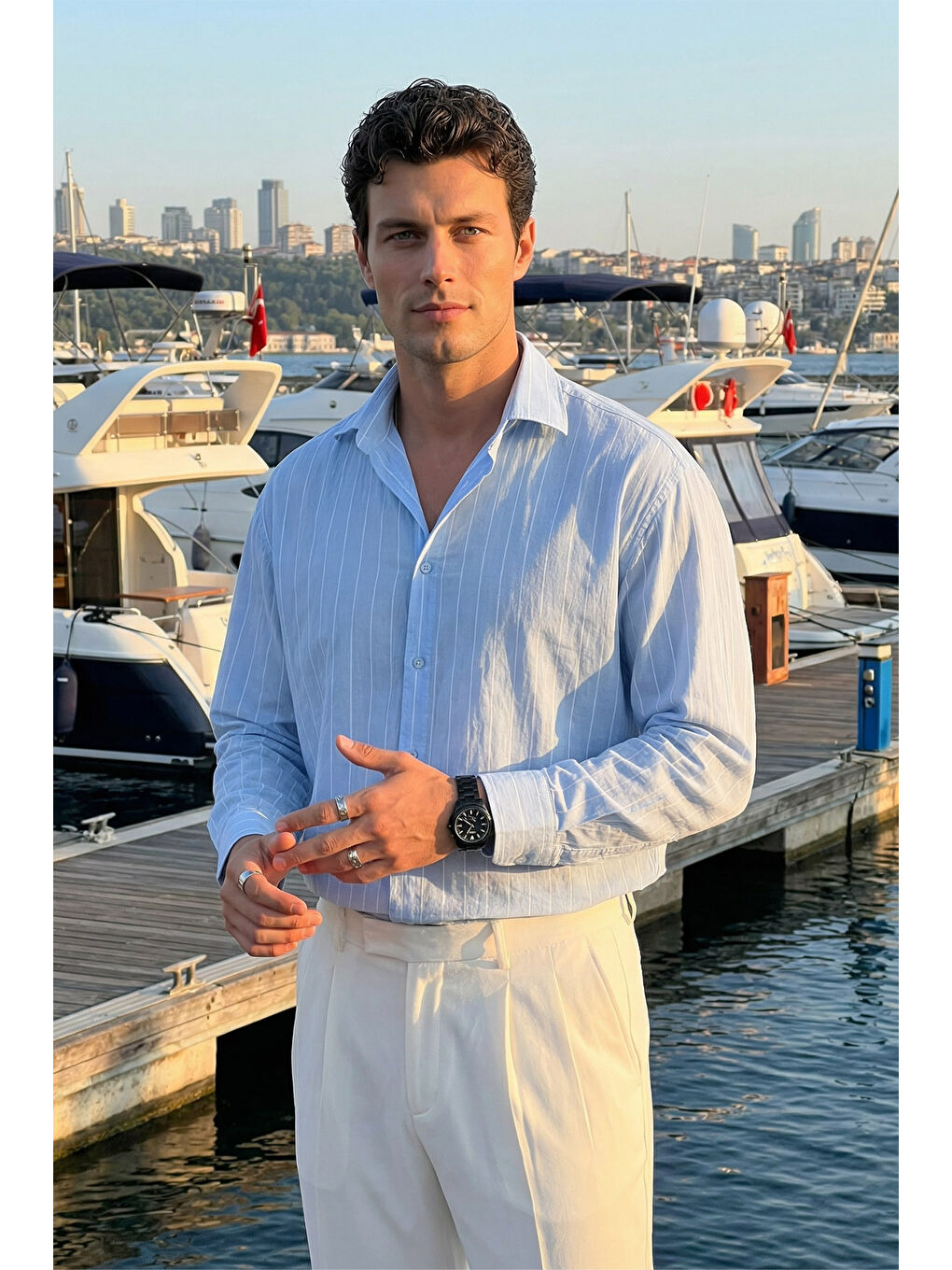 Mavi Arkit Erkek Çizgili Viskon Oversize Gömlek-2