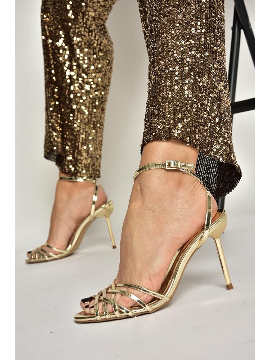 Sarı Altın Kadın Topuklu Ayakkabı Y820016434-2