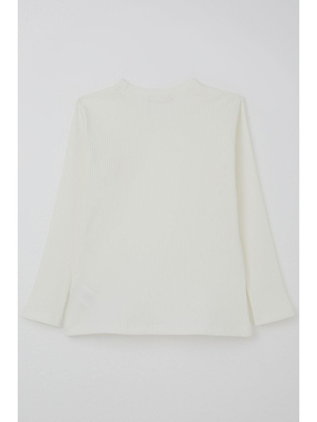 Kız Çocuk Uzun Kollu Tişört Arma Detaylı Düz Renk Ekru (5-10 Yaş)-1