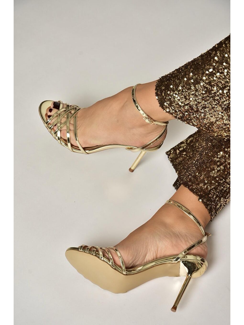 Sarı Altın Kadın Topuklu Ayakkabı Y820016434-4
