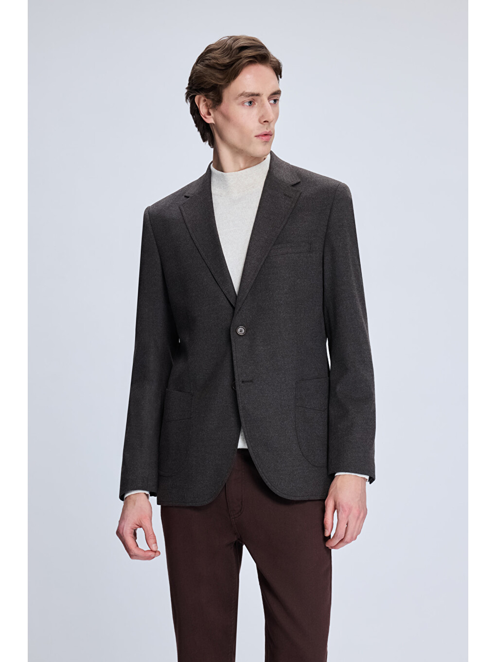 Kahverengi Slim Fit Mono Yaka Casual Ceket