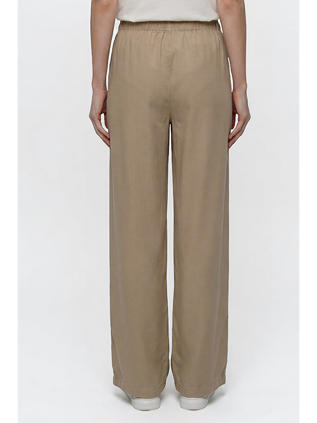 Bej Yumuşak Dokulu Wide Leg Fit Normal Bel Cepli Esnek Pantolon-4