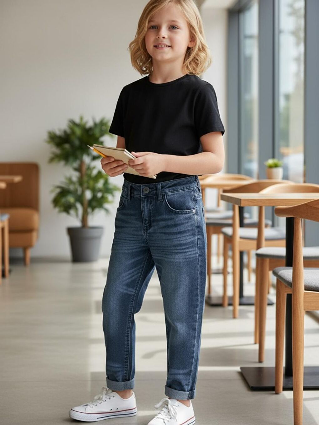 Gri Erkek Çocuk Boyfriend Mom Fit Standart Paça Jean Pantolon