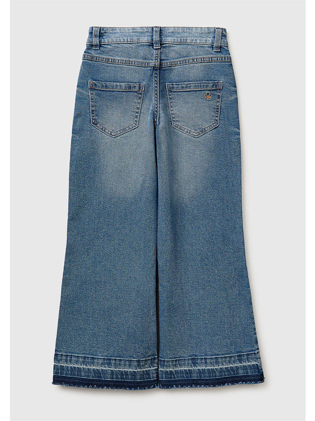 Kız Çocuk Mavi Fularlı Paça Detaylı Denim Pantolon-1