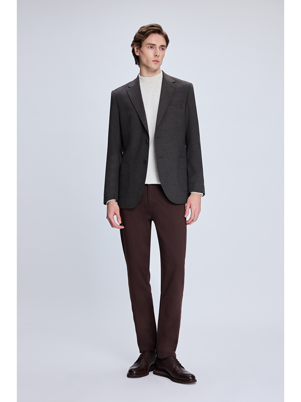Kahverengi Slim Fit Mono Yaka Casual Ceket-1