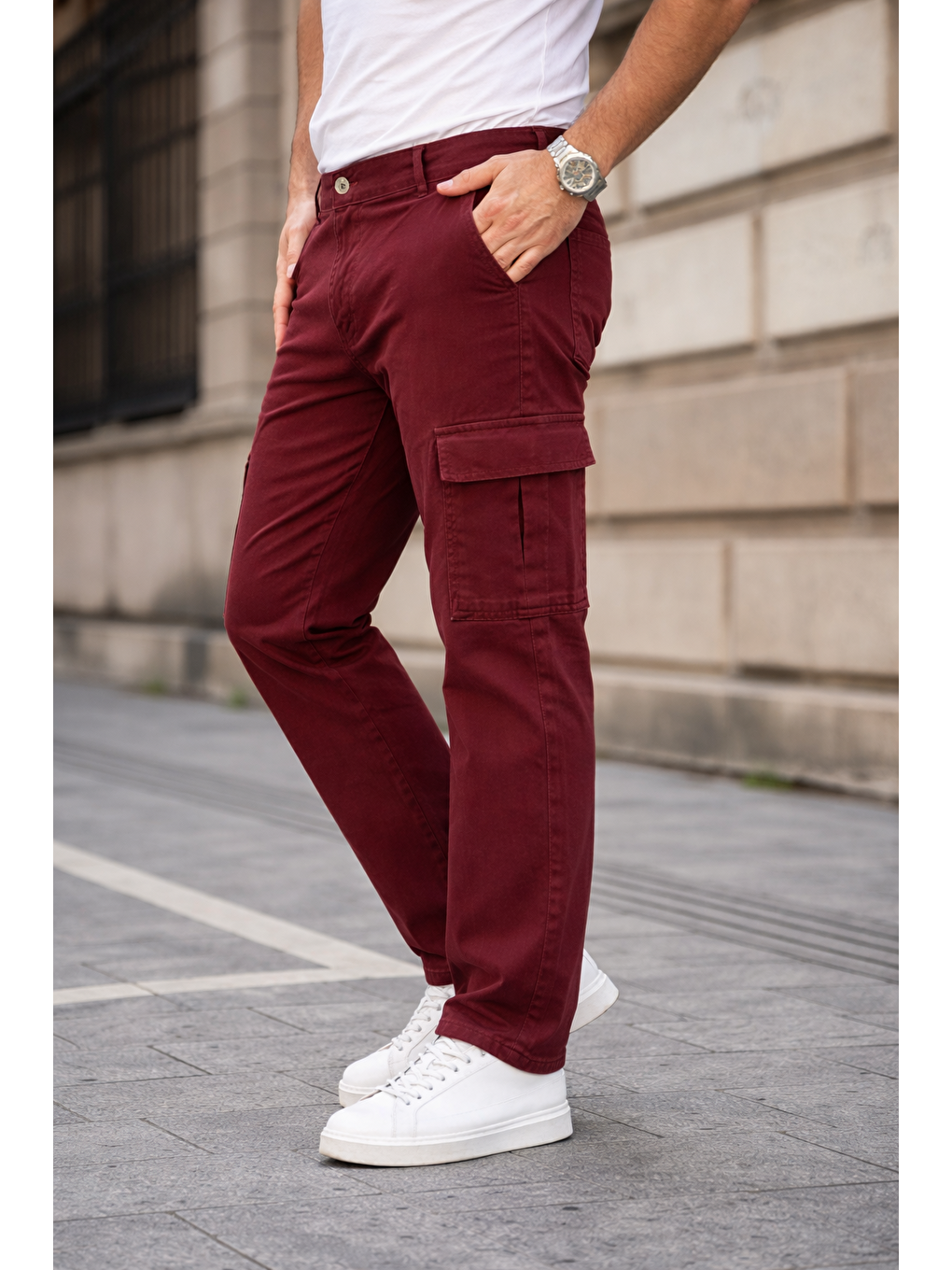 Kahverengi Erkek Kargo Cepli Pamuklu Kiremit Baggy Pantolon-1