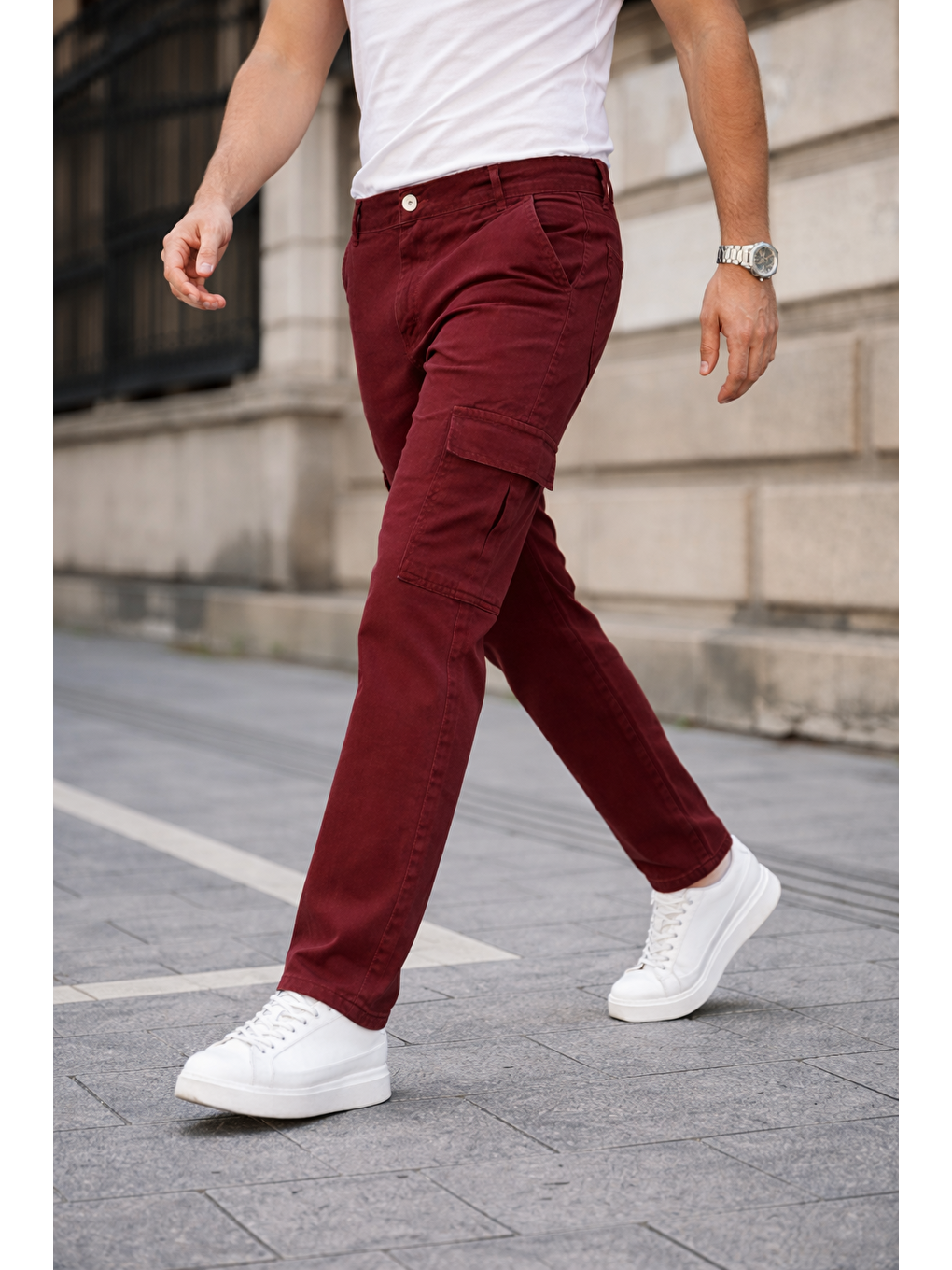 Kahverengi Erkek Kargo Cepli Pamuklu Kiremit Baggy Pantolon-2