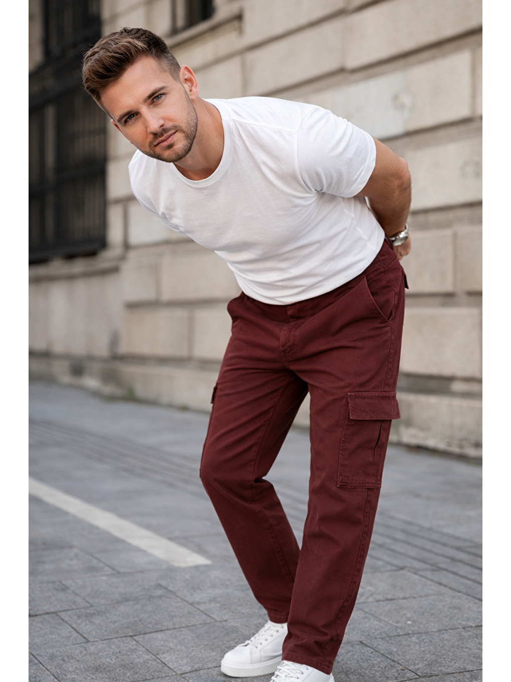 Kahverengi Erkek Kargo Cepli Pamuklu Kiremit Baggy Pantolon-3