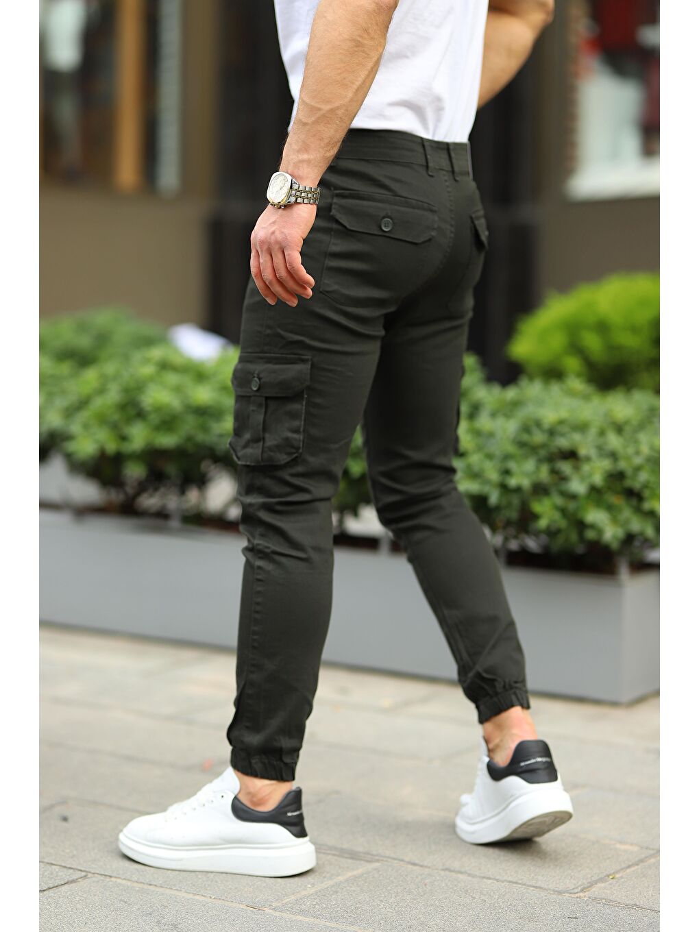 Haki Bel Kemerli Körüklü Jogger Paça Lastikli Erkek Pantolon-2