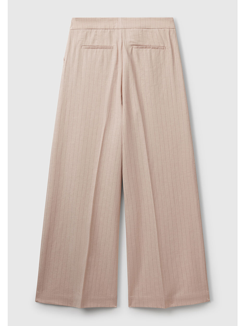 Kadın Bej Pamuk ve Keten Karışımlı İnce Çizgili Palazzo Pantolon-3