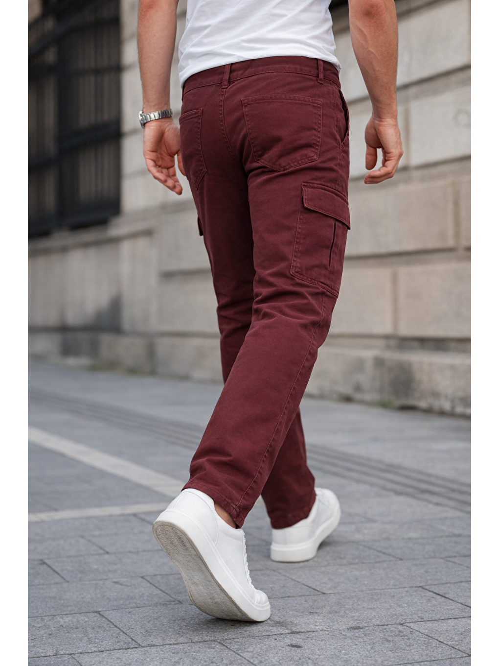 Kahverengi Erkek Kargo Cepli Pamuklu Kiremit Baggy Pantolon-5