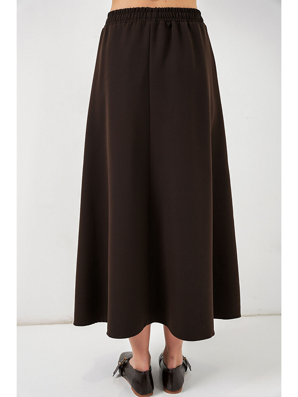 Kadın Beli Lastikli Uzun Etek 8072 - Kahverengi-5