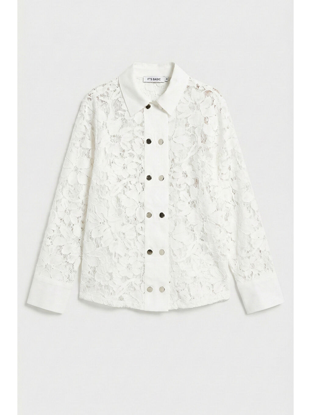 Kadın Beyaz 7s6-2 Oversize Dantel Nakış Çiçek Detaylı Özel Tasarım Denim Ceket-5