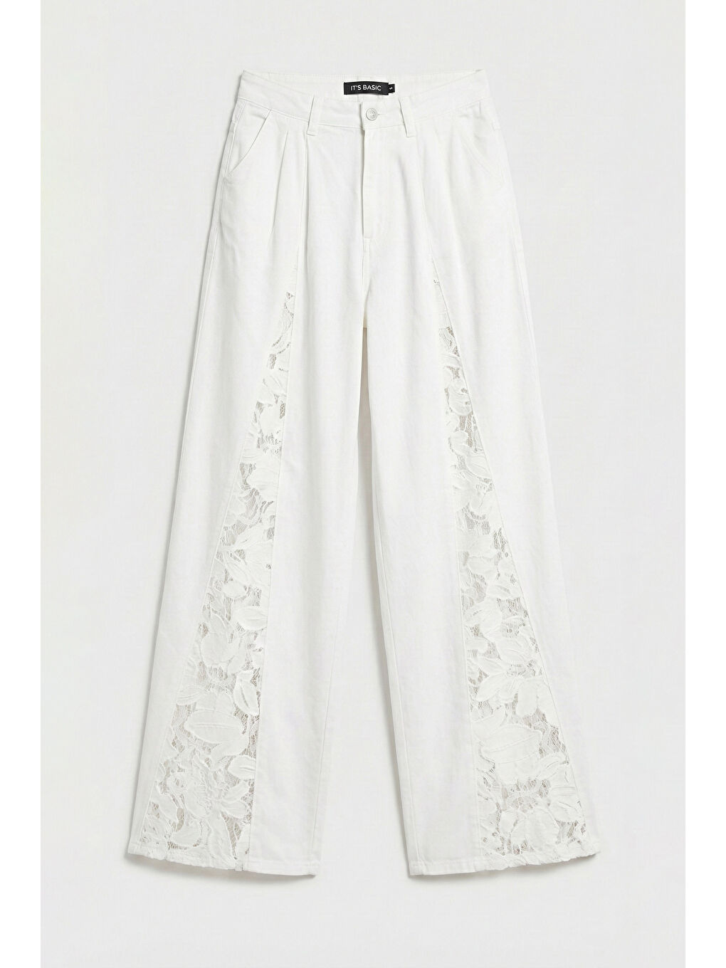 Kadın Beyaz 6s6-2 Wide Leg Dantel Nakış Detaylı Özel Tasarım Denim Jean-4