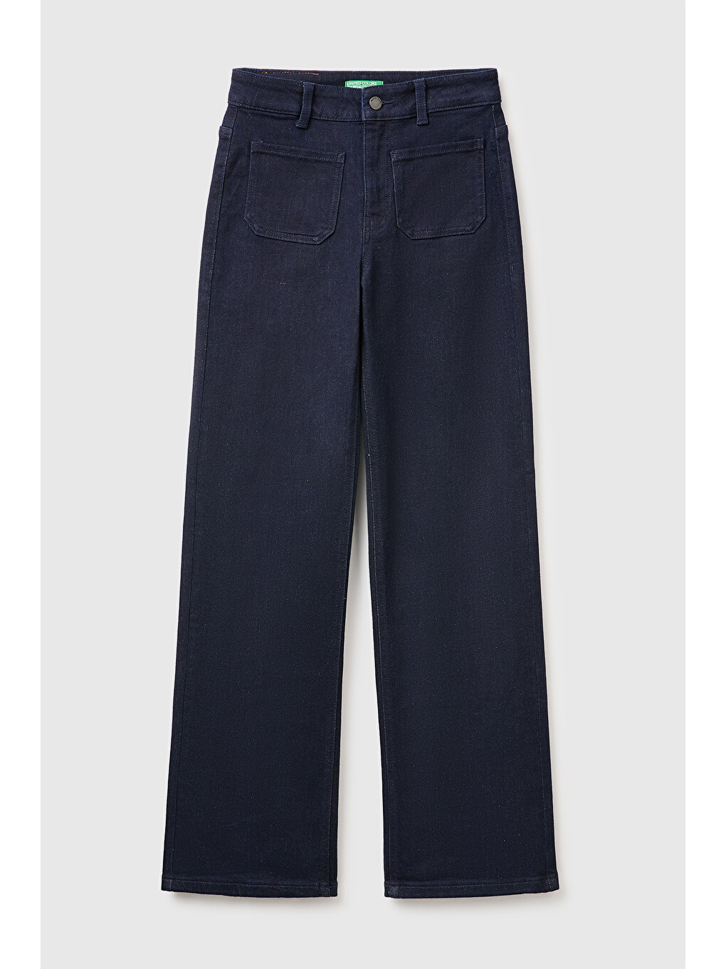 Kadın Koyu Mavi Pamuk Karışımlı Düz Paça Cepli Denim Pantolon