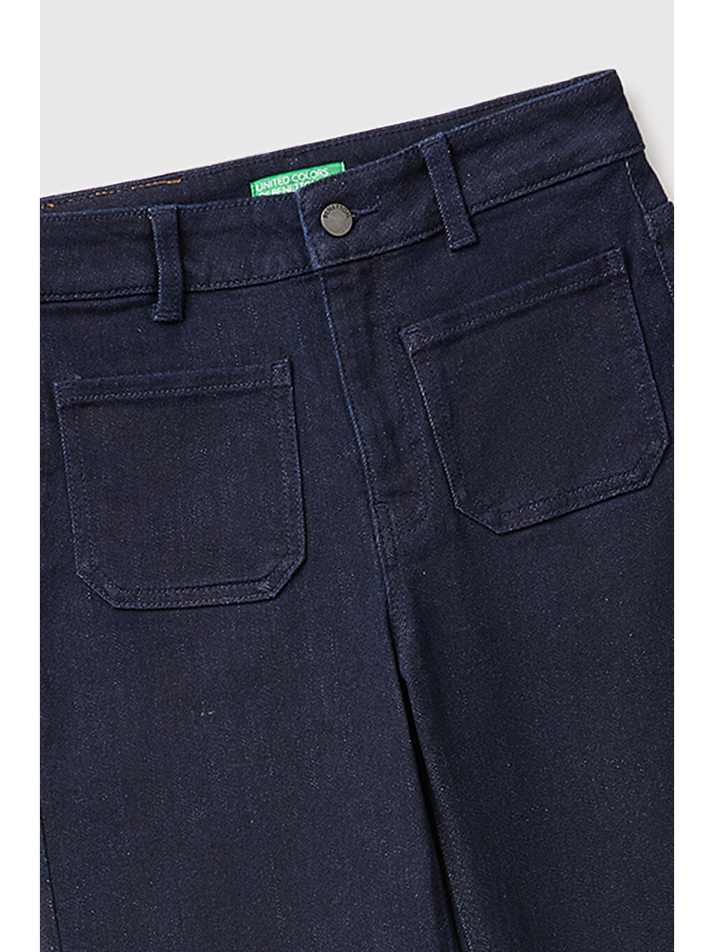 Kadın Koyu Mavi Pamuk Karışımlı Düz Paça Cepli Denim Pantolon-2