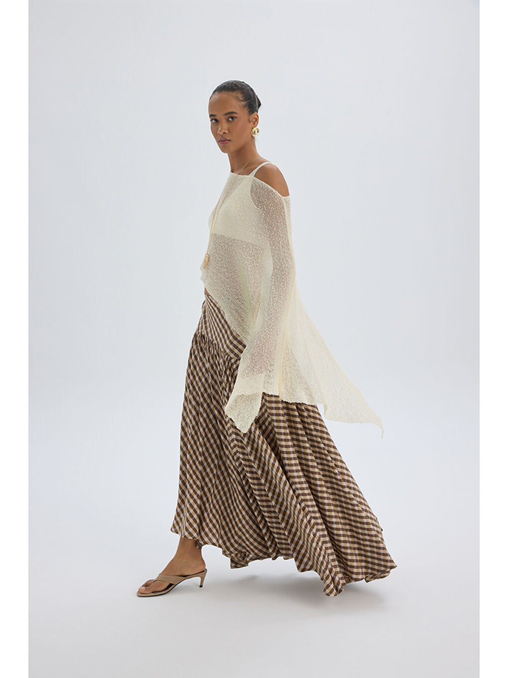 Kahverengi Amelisse Ekoseli Kahve Uzun Etek-1