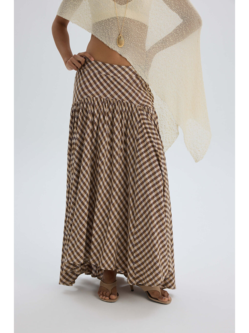 Kahverengi Amelisse Ekoseli Kahve Uzun Etek-2