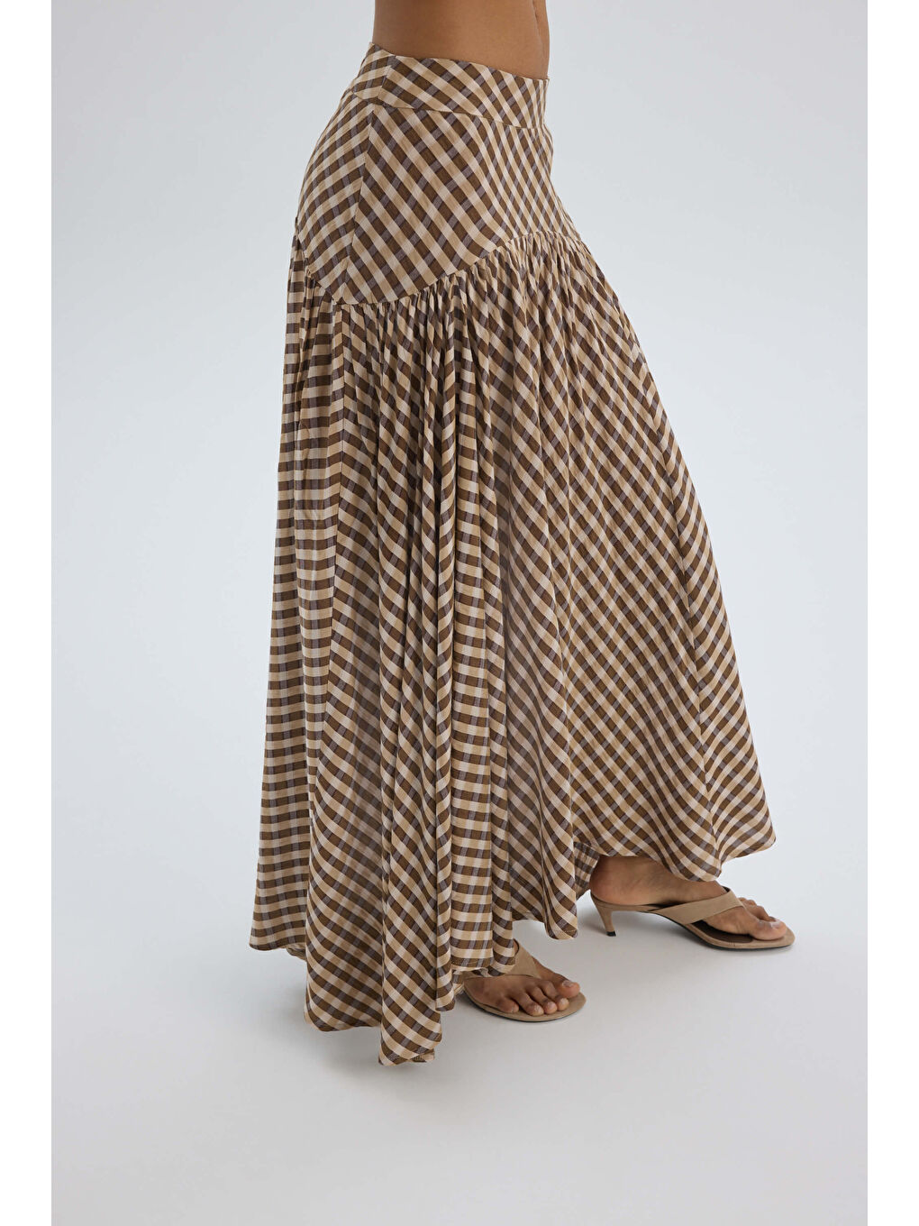 Kahverengi Amelisse Ekoseli Kahve Uzun Etek-3