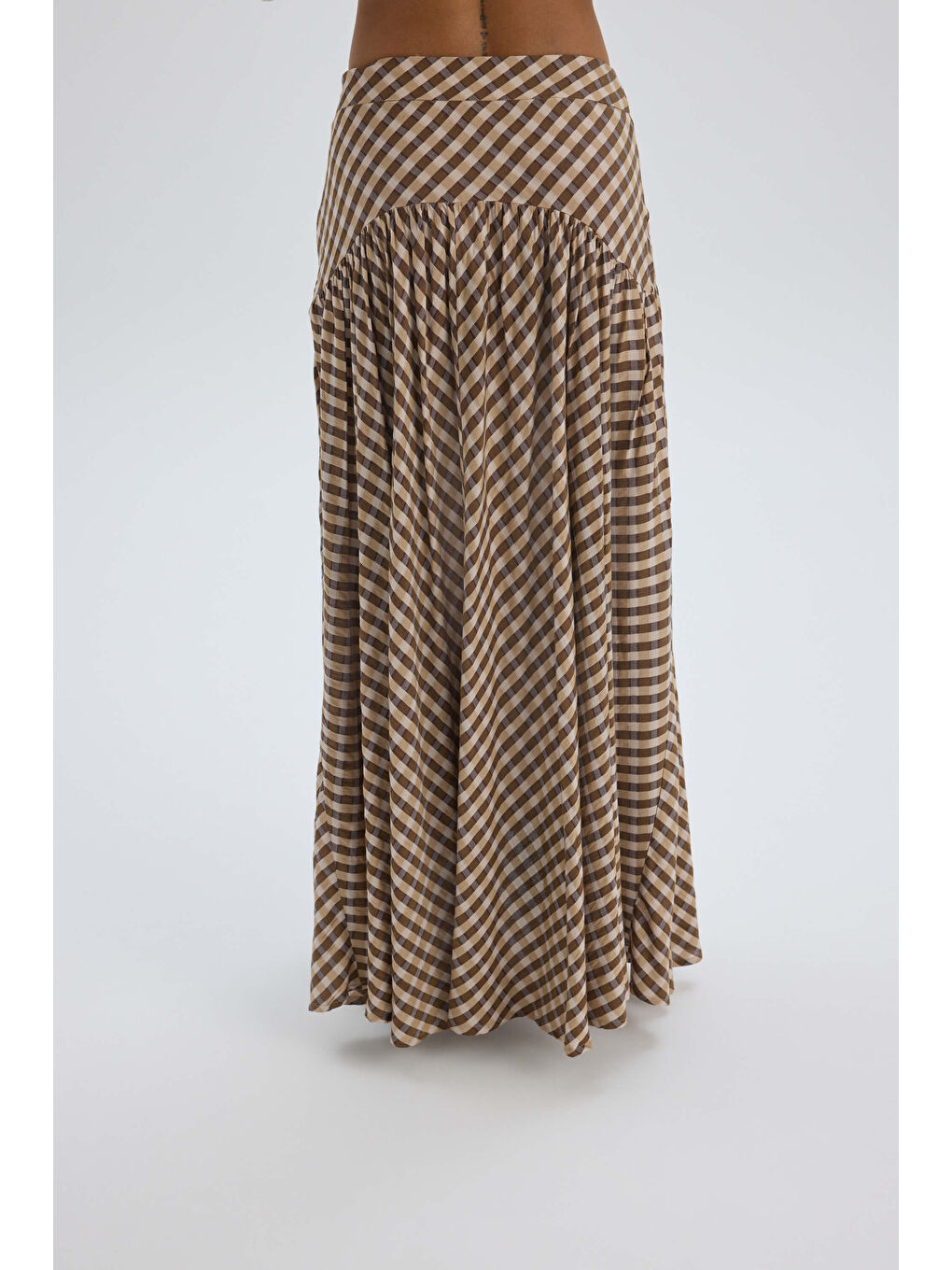 Kahverengi Amelisse Ekoseli Kahve Uzun Etek-4