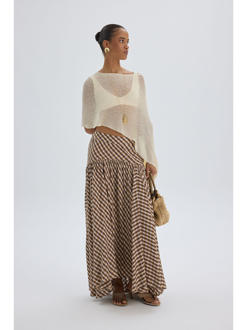 Kahverengi Amelisse Ekoseli Kahve Uzun Etek-5