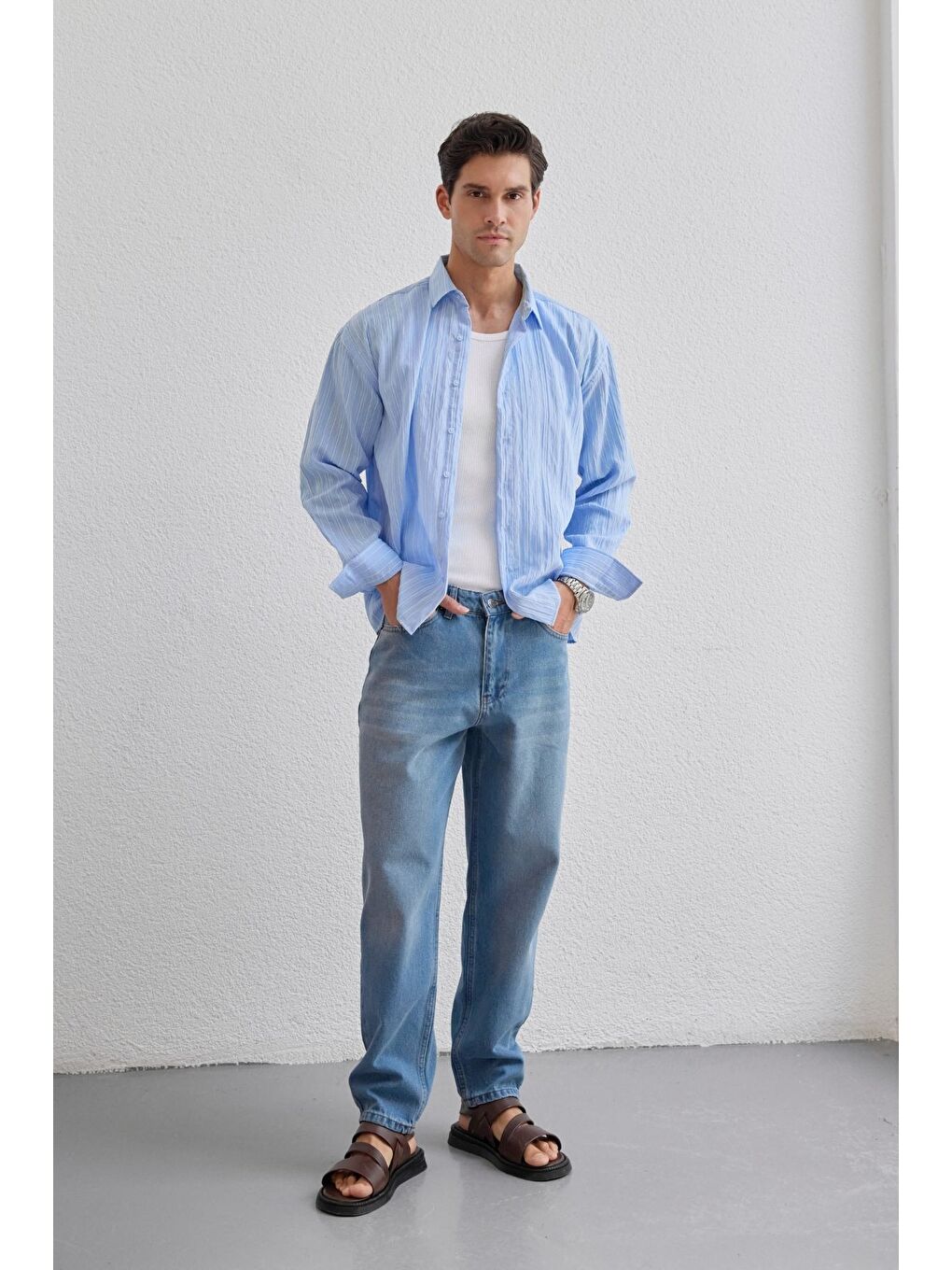 Mavi Tugur Erkek Çizgili Oversize Premium Gömlek Soft Touch Refined Comfort-7