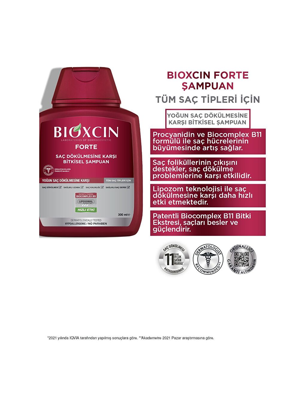 Bioxcin Renksiz Forte Tüm Saç Tipleri İçin Şampuan 300 ml (3 Al 2 Öde) - 1