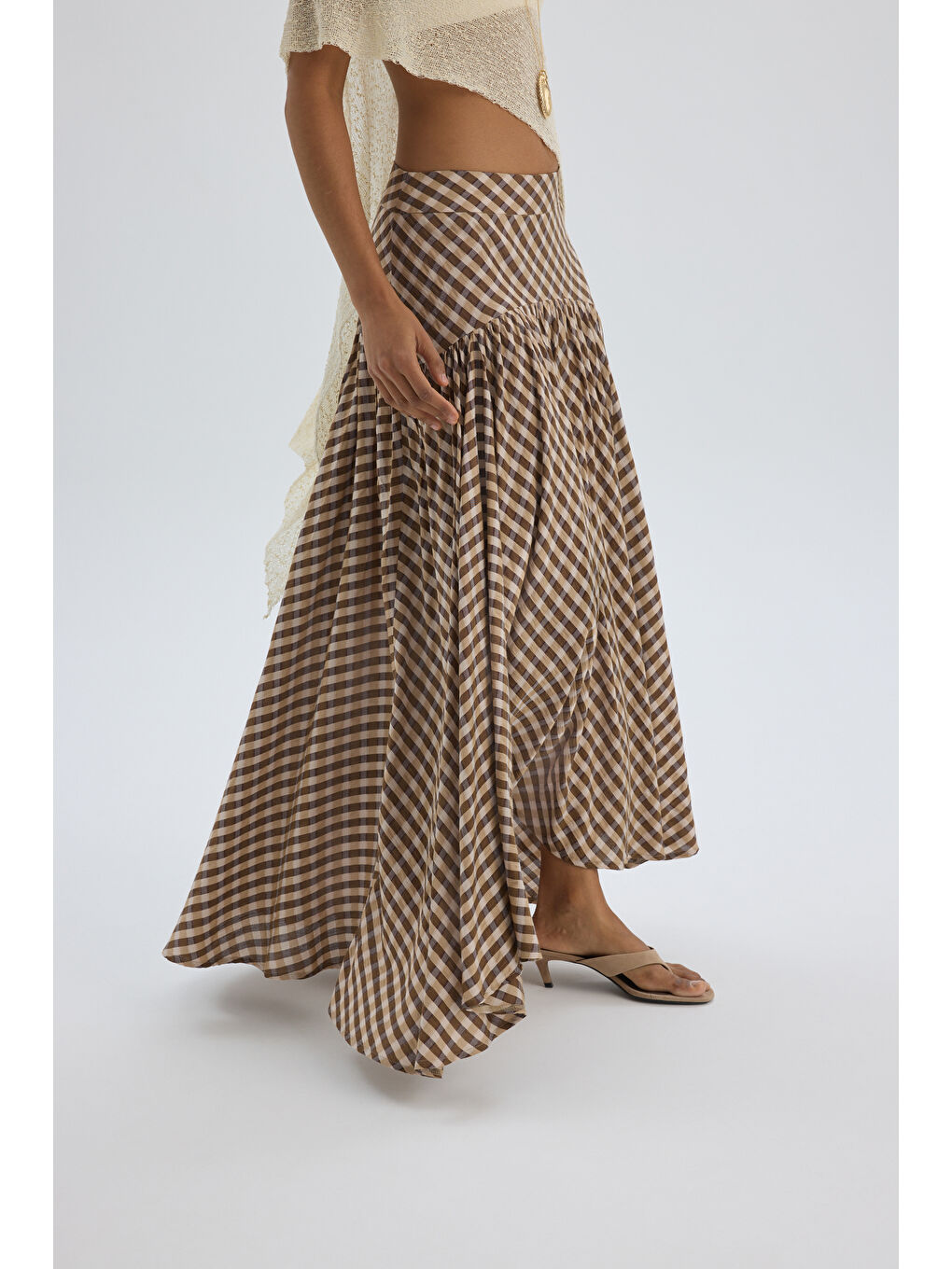 Kahverengi Amelisse Ekoseli Kahve Uzun Etek-6